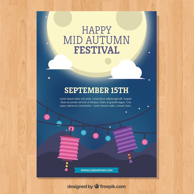 Плакат с осенним праздником осени с лунным блеском