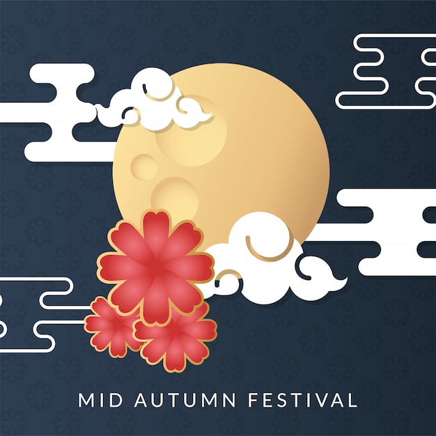 Mid autumn festival with moon and clouds