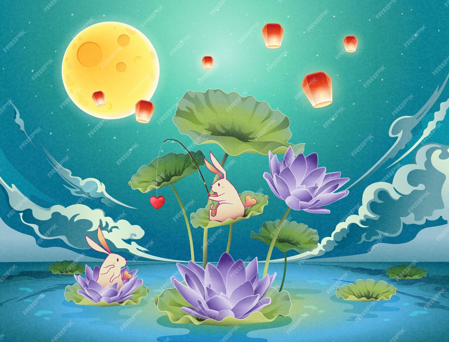 Premium Vector | Mid-autumn festival with rabbits