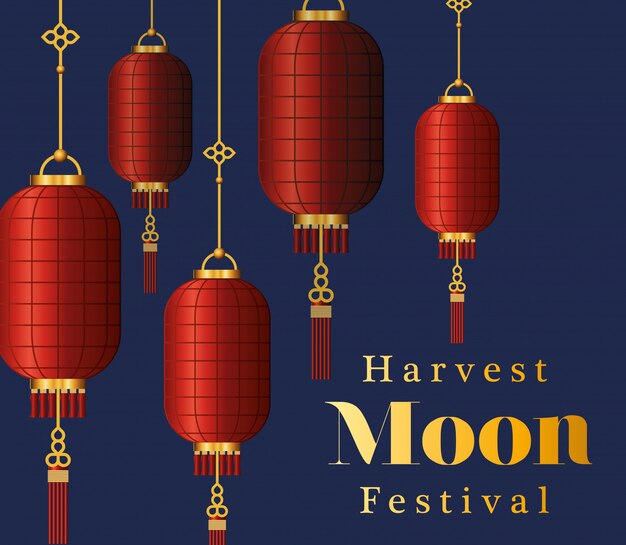 Vector mid autumn harvest moon festival with red lanterns