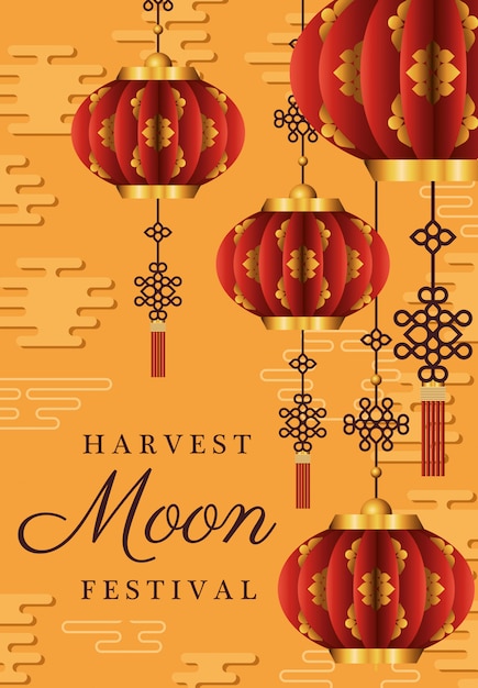 Mid autumn harvest moon festival with red lanterns