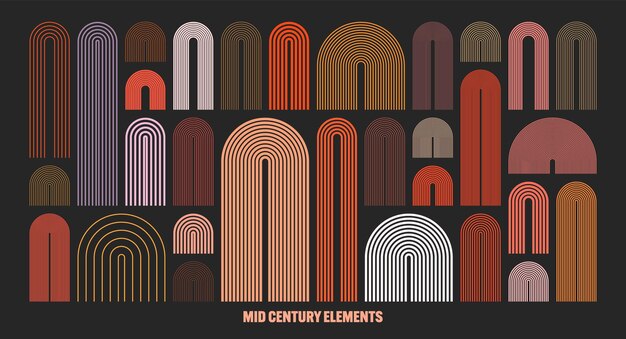 Vector mid century arch elements modern geometric shapes contemporary design minimalist art trendy design