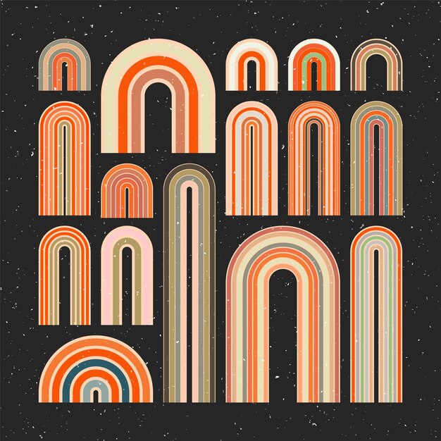 Vettore elementi di arco di metà secolo forme geometriche moderne arcobaleno grunge design contemporaneo arte minimalista