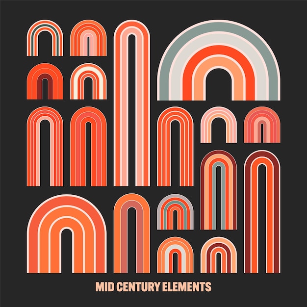Mid century arch elements modern geometric shapes rainbow contemporary design minimalist art trendy
