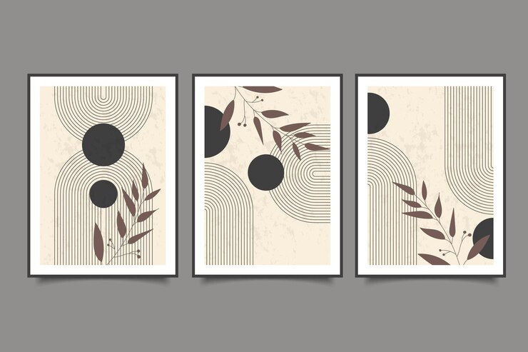 Vector mid century boho modern aesthetic in vintage for wall art collection
