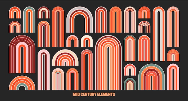 Mid-century boog elementen moderne geometrische vormen regenboog hedendaags ontwerp minimalistische kunst trendy