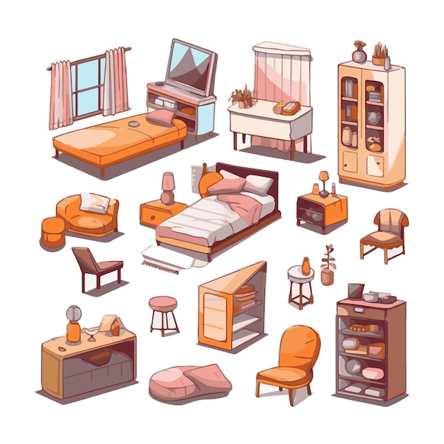 Vector mid century furniture flat modern icons design