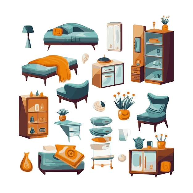 Mid century furniture flat modern icons design