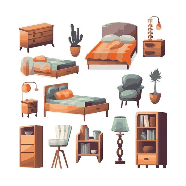 Mid century furniture flat modern icons design