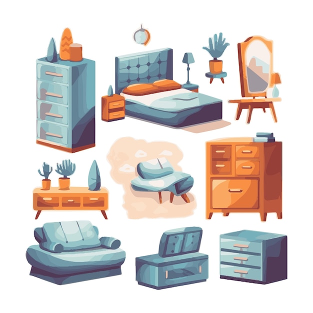 Mid century furniture flat modern icons design