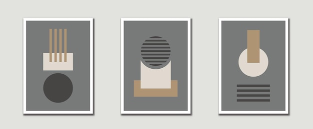 Vector mid century modern art prints with organic natural shape