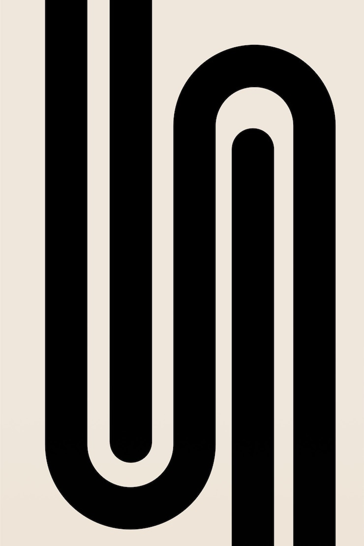 Vector mid century modern beige black wall art minimalist lines art mid century poster