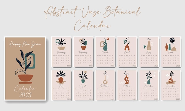 Vector mid century modern calendar 2023