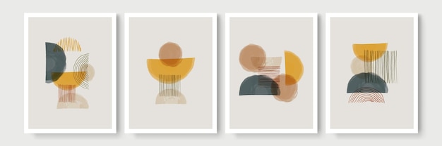 Mid century modern design. a trendy set of abstract hand painted illustrations