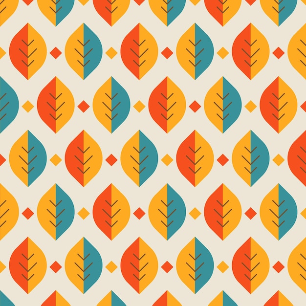 Mid century modern geometric leaves retro 70s seamless pattern. Floral organic background