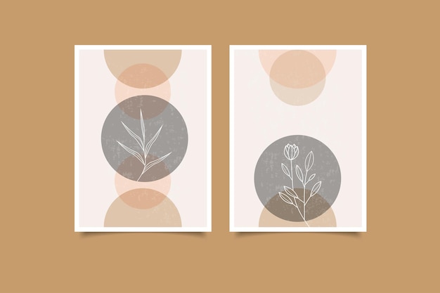 Mid century modern minimalist poster wall art print with leaves