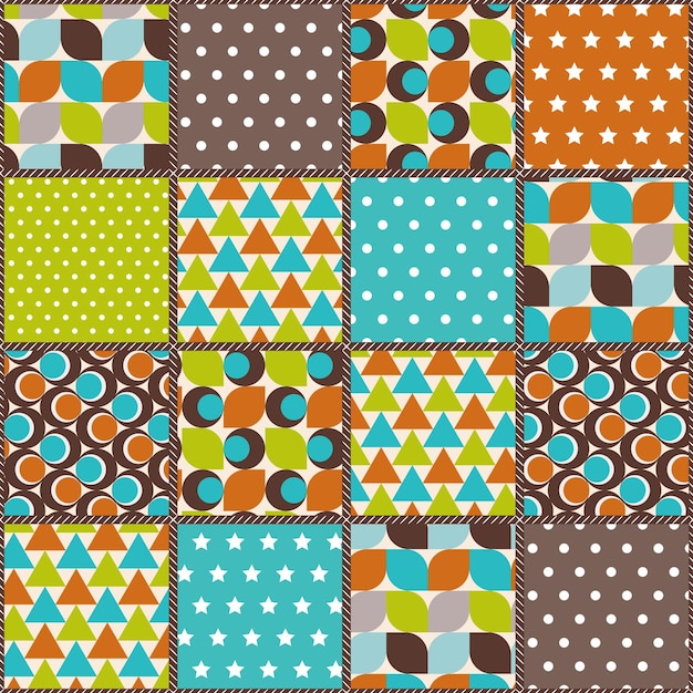 Mid century modern patchwork pattern Quilt design from stitched squares