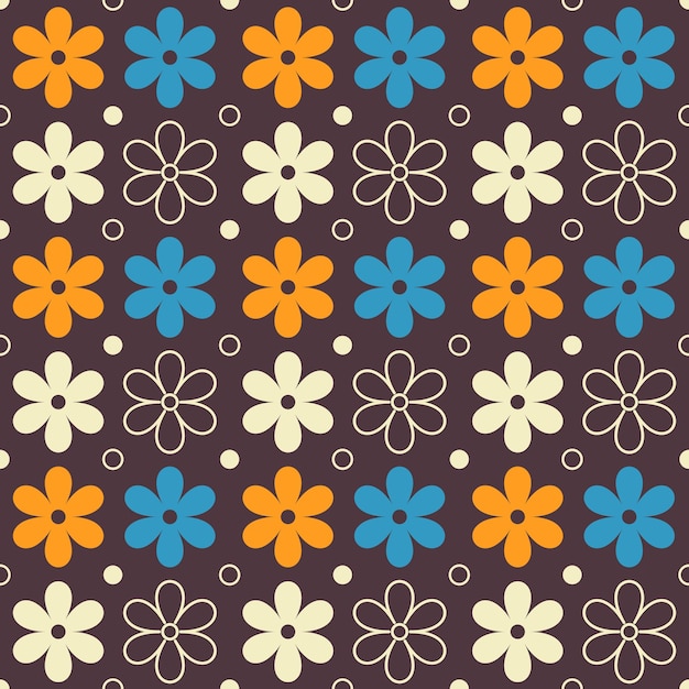 Mid century modern seamless pattern. Retro flowers background for textile design in retro style