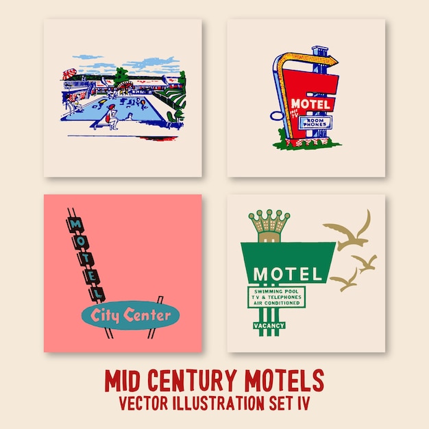 Mid century motels vector illustration set 4