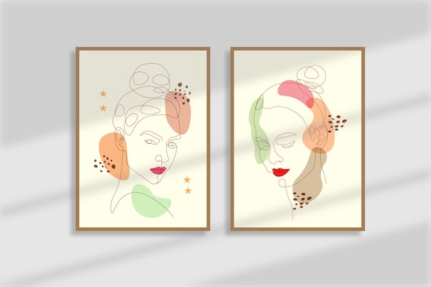 ミッドセンチュリーセットのウォールアートポスタープリント女性の顔コレクション