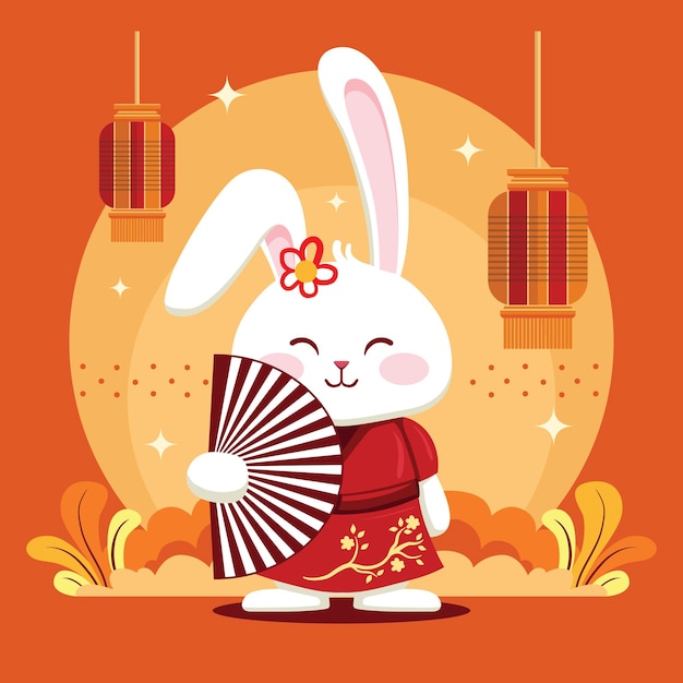 MidAutumn Festival Bunny Folding Fan