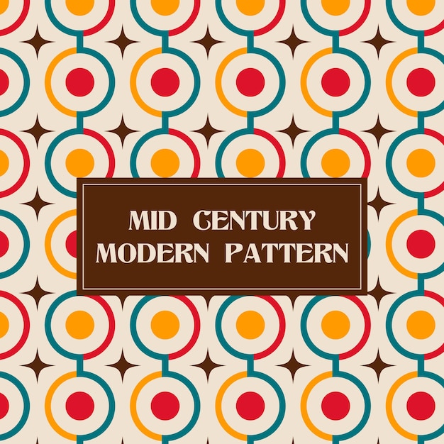 Midcentury modern seamless chain pattern. retro background with circles and stars for textile design