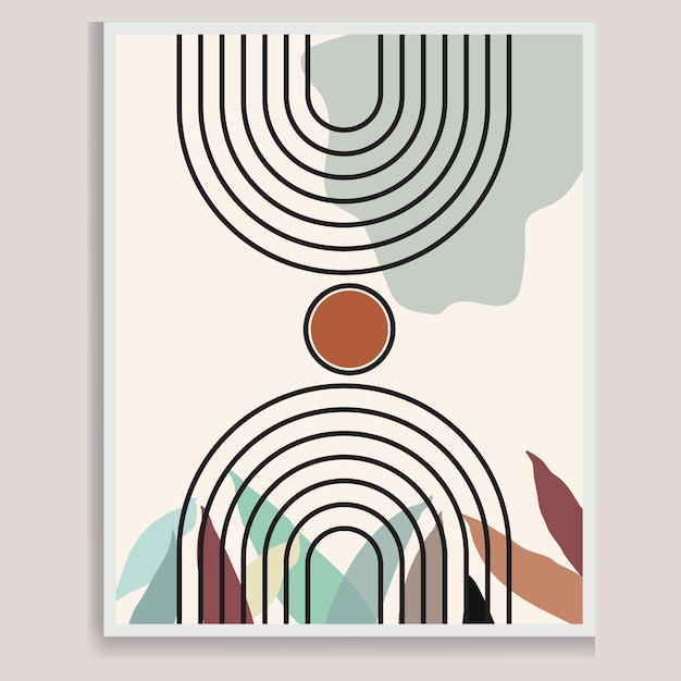 Midcentury moderne minimalistische kunstposter met geometrische minimale zwarte lijn op beige Boho wanddecor