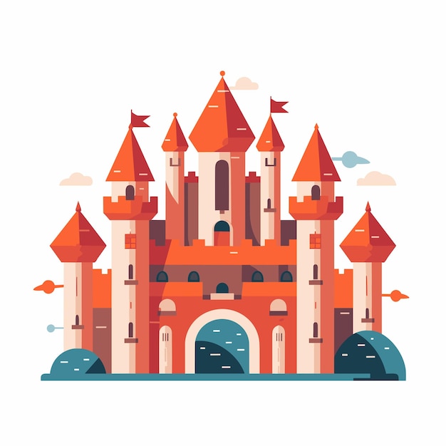 Middeleeuws kasteel cartoon sprookjeskasteel met de hand getekend ontwerp
