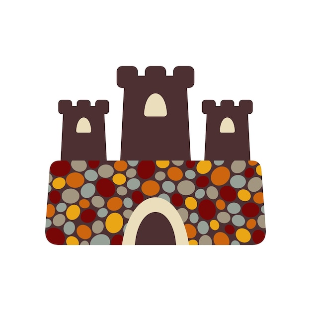 Middeleeuws kasteel met torens. Cartoon kasteel vlakke stijl vectorillustratie.