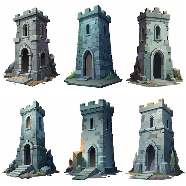 Middeleeuws stenen bakstenen toren gebouw Kasteel poorthuis fort wachttoren cartoon gebouw Game rpg stijl