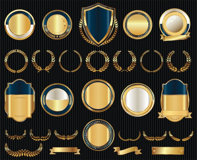 middeleeuwse gouden schilden lauwerkransen en badges