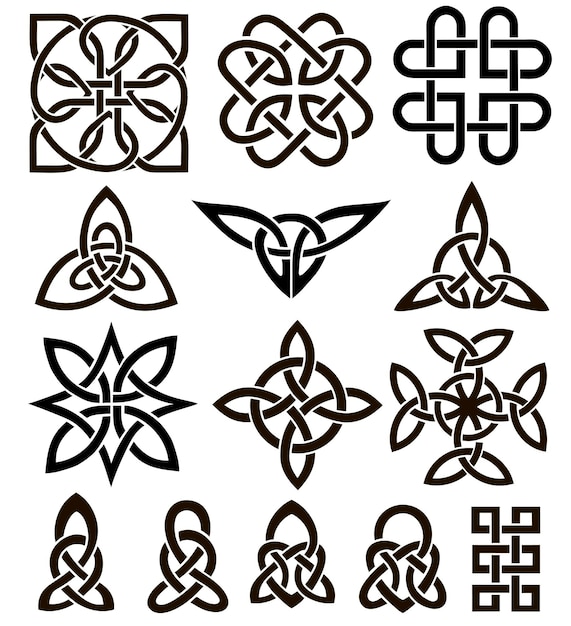 Middeleeuwse keltische knoop tattoo set keltische ierse knopen ornament keltische symbolen eindeloze knoop vorm pictogram