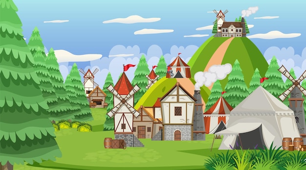 Middeleeuwse stad scène achtergrond