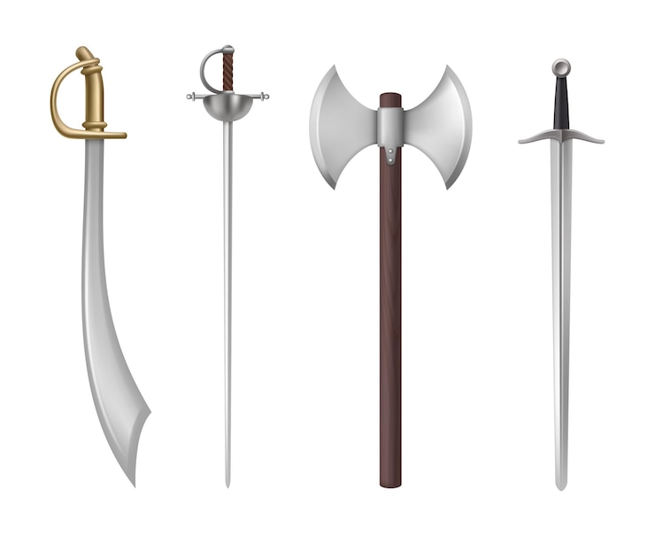 Vector middeleeuwse wapens templates van historische realistische messen en zwaarden fatsoenlijke vector illustraties