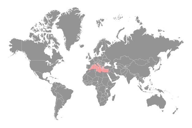 Middellandse Zee op de wereldkaart Vector illustratie