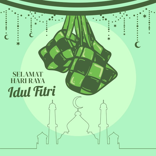 Middelste positie abstracte ketupat tekening vector ontwerp met Eid-groeten