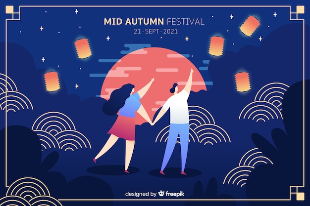 Midden herfst festival plat ontwerp
