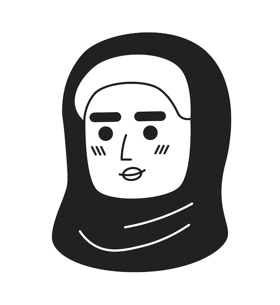 Vector midden-oosten vrouw bescheiden zwart-wit 2d avatar vectorillustratie