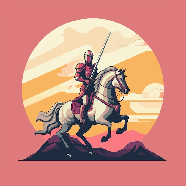 middle age knight flat illustration vector