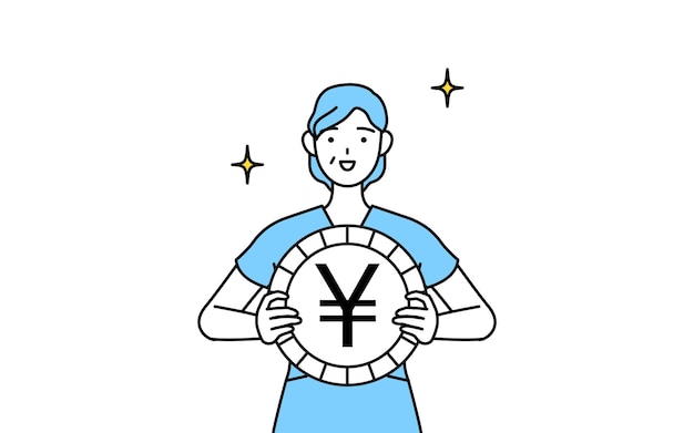 Старшая медсестра средних лет, физиотерапевт, эрготерапевт, логопед, помощник медсестры в униформе, изображение валютной выручки и повышения курса иены