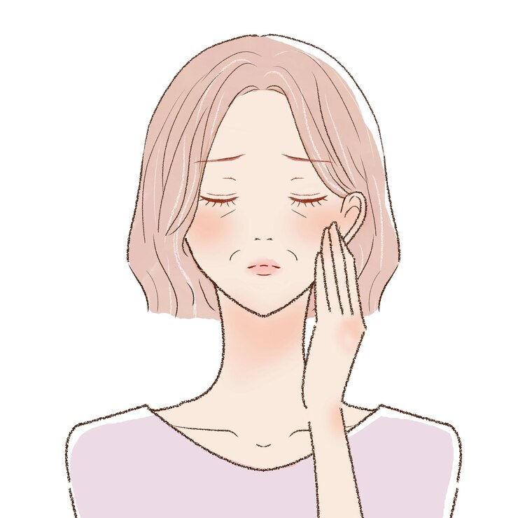 Vector 日焼けに苦しんでいる中年女性。白い背景に。