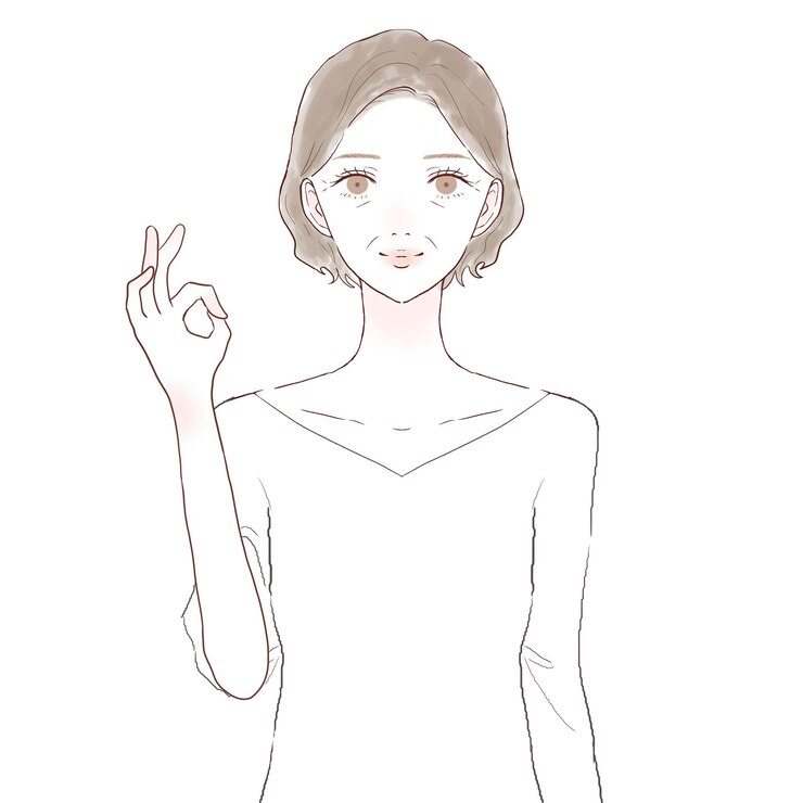 Vector 大丈夫サインをする中年女性。白い背景に。