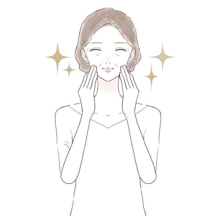 Vector 肌が綺麗な中年女性。スキンケア画像。白い背景に。