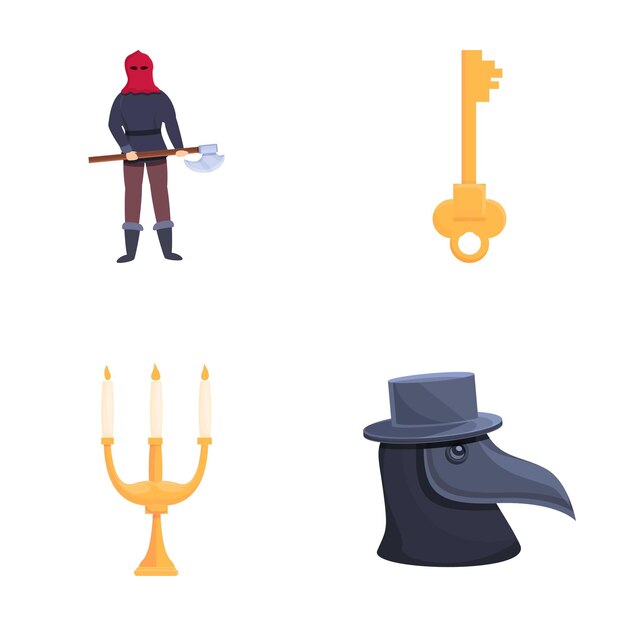 Middle ages icons set cartoon vector various medieval attribute