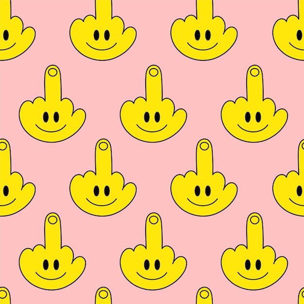 Premium Vector | Middle finger gesture with smile face seamless pattern.  keep smiling quote text. vector cartoon character illustration.smile face, middle  finger gesture seamless pattern print,wallpaper concept