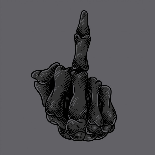 Vector middle finger skull cross hatching illustration