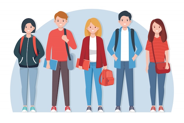 Middle school students illustration with casual outfit