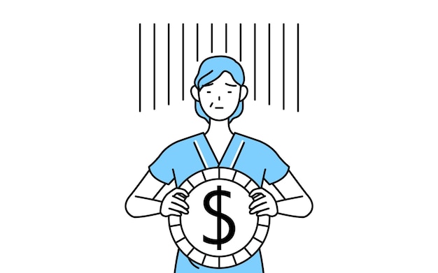 Middleaged and senior female admitted patient in hospital gown an image of exchange loss or dollar depreciation