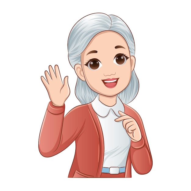 Middleaged woman smiling kindly while waving vector illustration