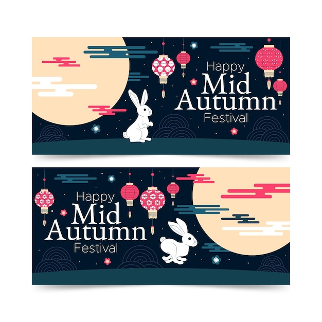 Midherfstfestivalbanner in plat ontwerp